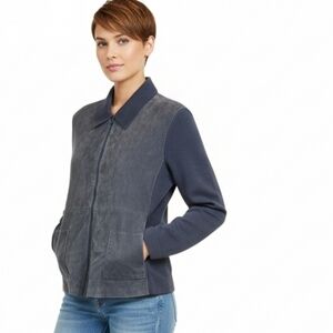 3X Vintage Brandon Thomas Women's Slate Blue Leather Suede & Knit Jacket